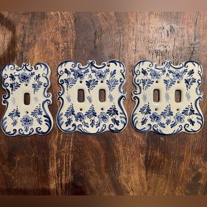 Vintage 3 Handpainted Blue & White Porcelain Made in Holland Light Switch